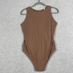 Cacique‎ Ribbed Bodysuit Womens Size 14/16 Mocha Brown Stretch Minimalist Scandi